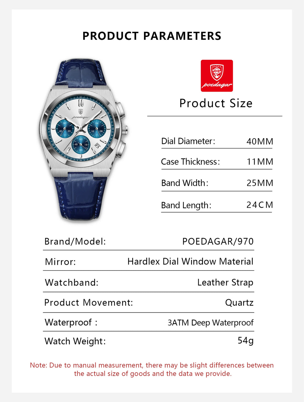 POEDAGAR Luxury Classic Men's Watch Waterproof Luminous Chronograph Date Quartz Man Clock Fashion Sports Leather Watches For Men