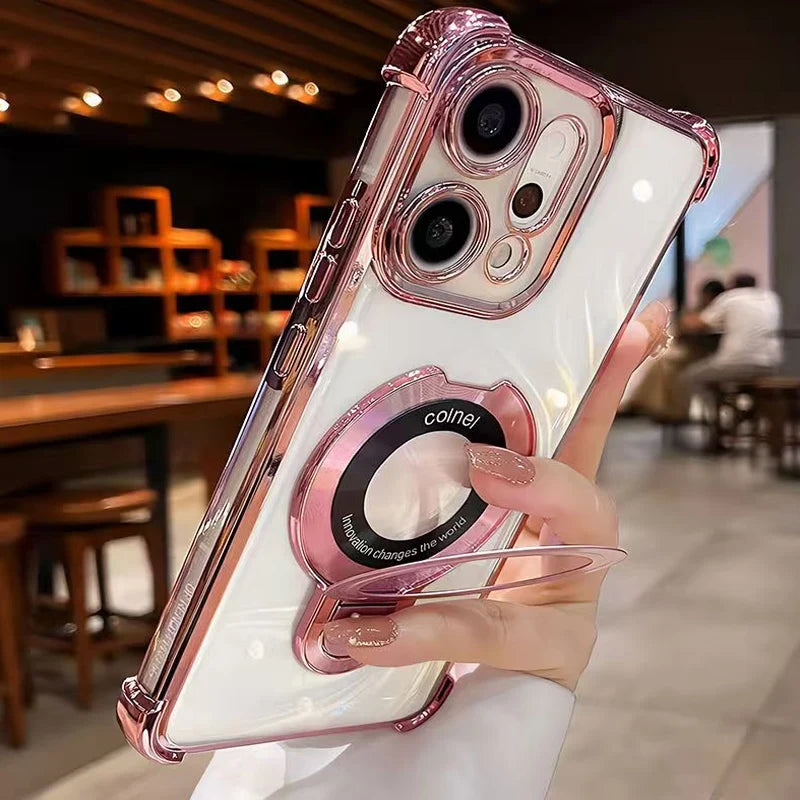 For OPPO Reno 14 13 12 11 Reno14 Reno13 F Pro 13F 14F 12F Case Magnetic Bracket Holder Plating Soft Transparent Shockproof Cover