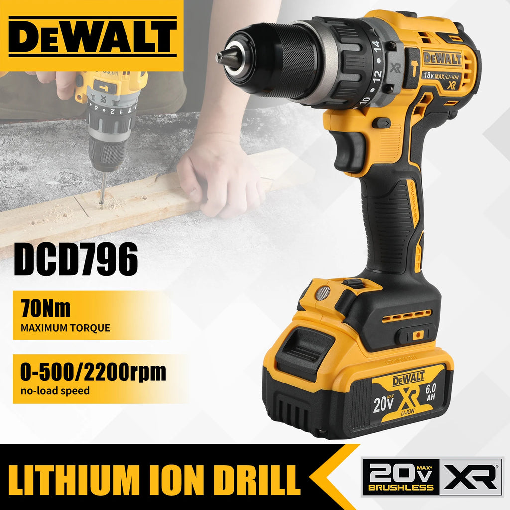 DEWALT US DCD796 Cordless Brushless Impact Drill 20V Battery Portable Compact Rechargeable Power Tools