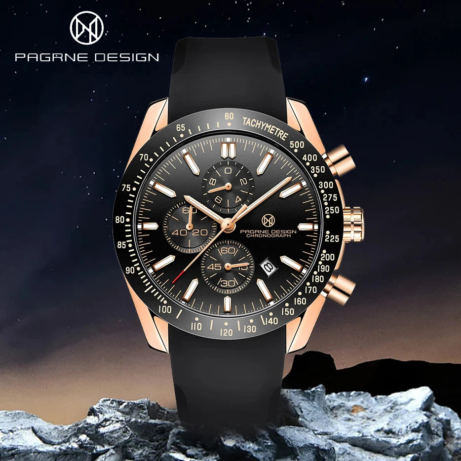 Pagane Design 2026 New Men's Quartz Chronograph Luxury Sapphire Stainless Steel Waterproof 3Bar Night Light C3 Casual Watch