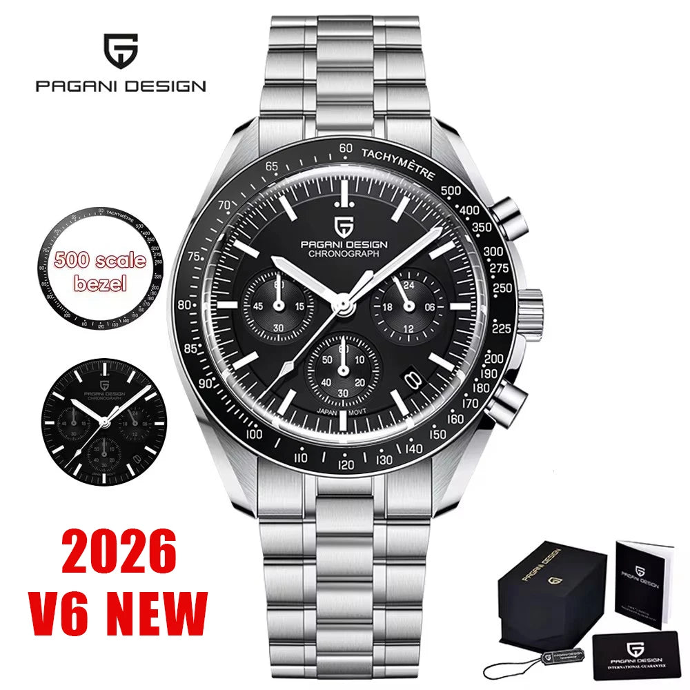 2026 New PAGANI DESIGN Moon V6 Men's Watches Luxury Quartz Watch For Man Chronograph VK63 Men Gift AR Sapphire Mirror Luminous