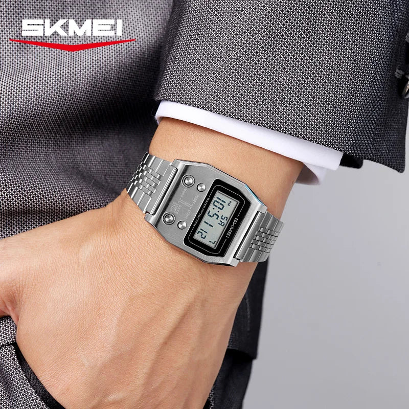 SKMEI 2460 Fashion Male LED Electronic Waterproof Stainless Steel Digital Mens Wristwatches Sport Watch for Men Reloj Hombre