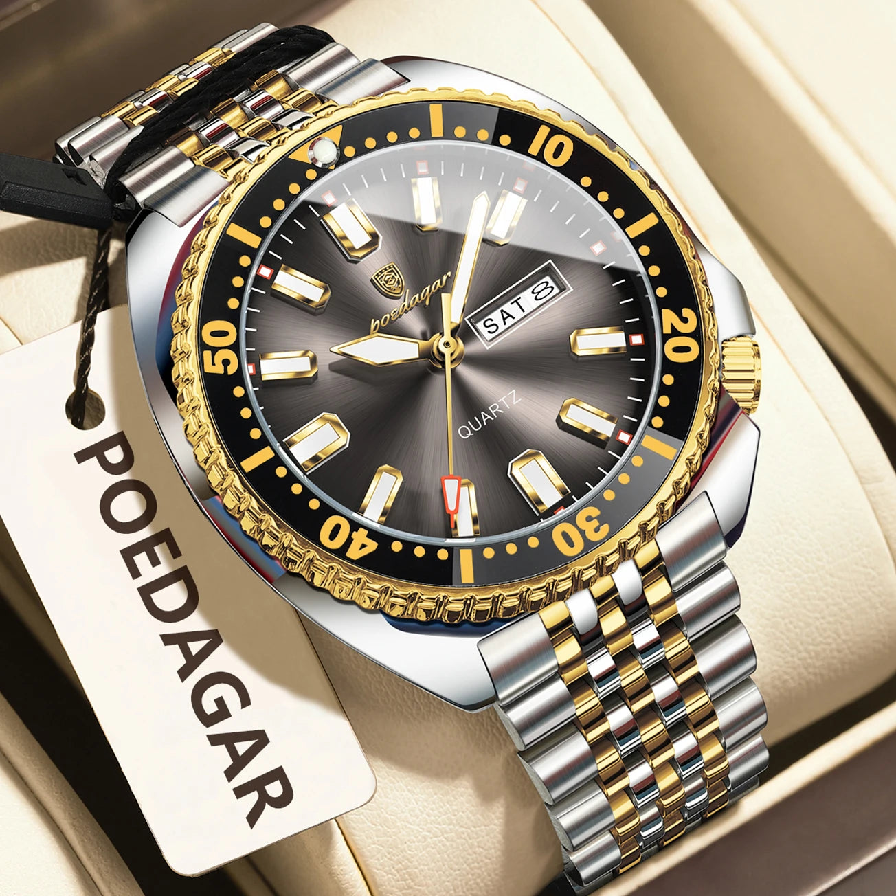 POEDAGAR Luxury Fashion Men's Watch Waterproof Luminous Quartz Male Watch Date Week Stainless Steel Casual Watches For Men Reloj