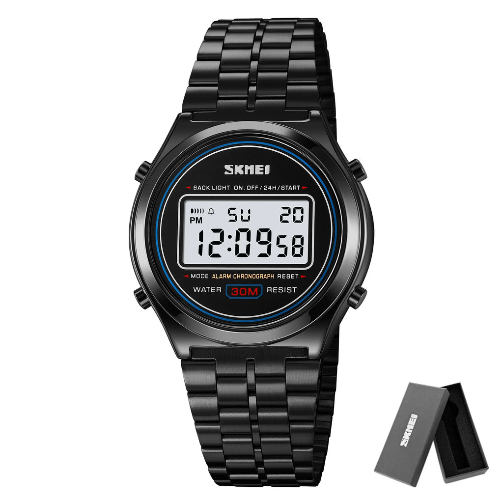 SKMEI 2146  Stainless Steel Men Waterproof Date Alarm Wriswatch reloj hombre Back Light Display Stopwatch Digital Sport Watches