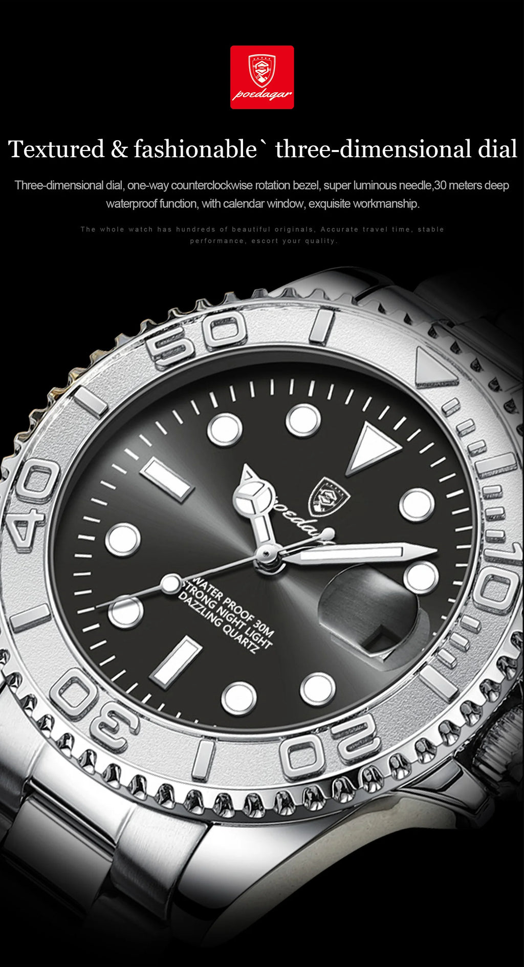 POEDAGAR Luxury Business Men Watch Waterproof Luminous Date Stainless Steel Men's Watches Military High Quality Quartz Man Watch