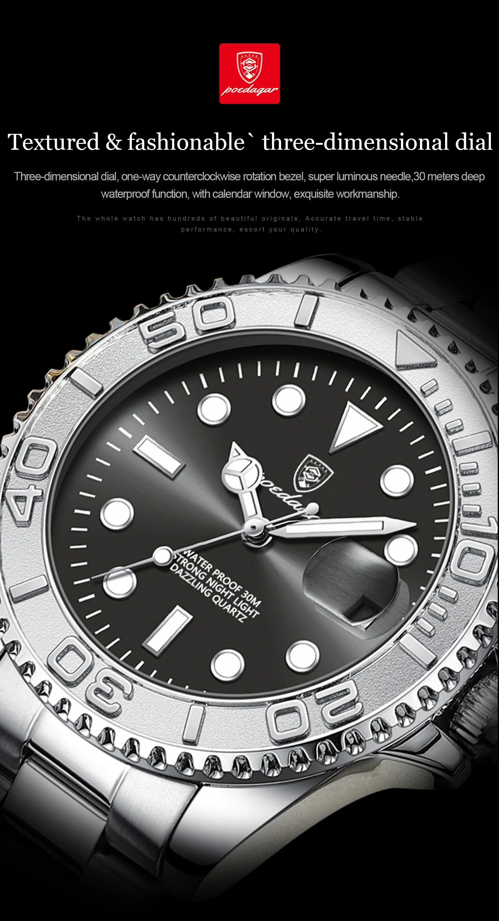 POEDAGAR Luxury Business Men Watch Waterproof Luminous Date Stainless Steel Men's Watches Military High Quality Quartz Man Watch
