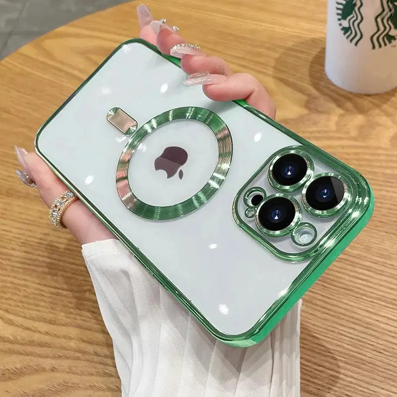 Magnetic Plating Case For iPhone 15 16 14 Plus 13 12 11 Pro Max E Camera Lens Protector Glass For Magsafe Wireless Charger Cover