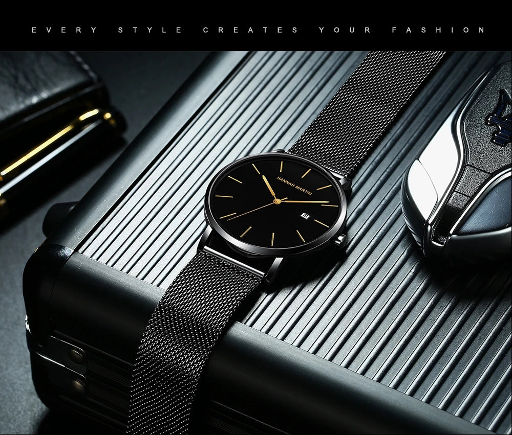 Men Dropshipping Wristwatch Hannah Martin Japan Movement 40mm Blue Minimalist Casual Leather Top Brand 3Bar Luxury Watch for Men