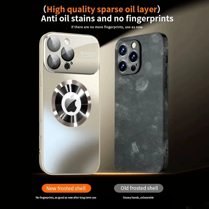 Titanium Metallic Luxury Matte Case For iPhone 17 16 15 14 13 12 11 Pro Max Plus For Magsafe Glass Lens Camera Protection Cover