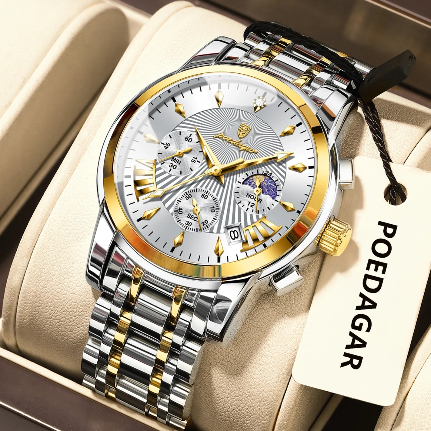 POEDAGAR Original Military Men Watches Waterproof Luminous Date Chronograph Man Watch Stainless Steel Men's Quartz Watches Reloj