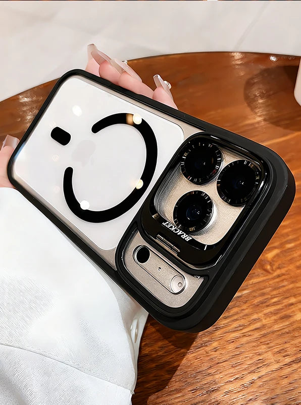 Luxury Matte Translucent Armor Shockproof For Magsafe Bracket Case For iPhone 17 16 15 14 13 12 Pro Max 17 Wireless Charge Cover