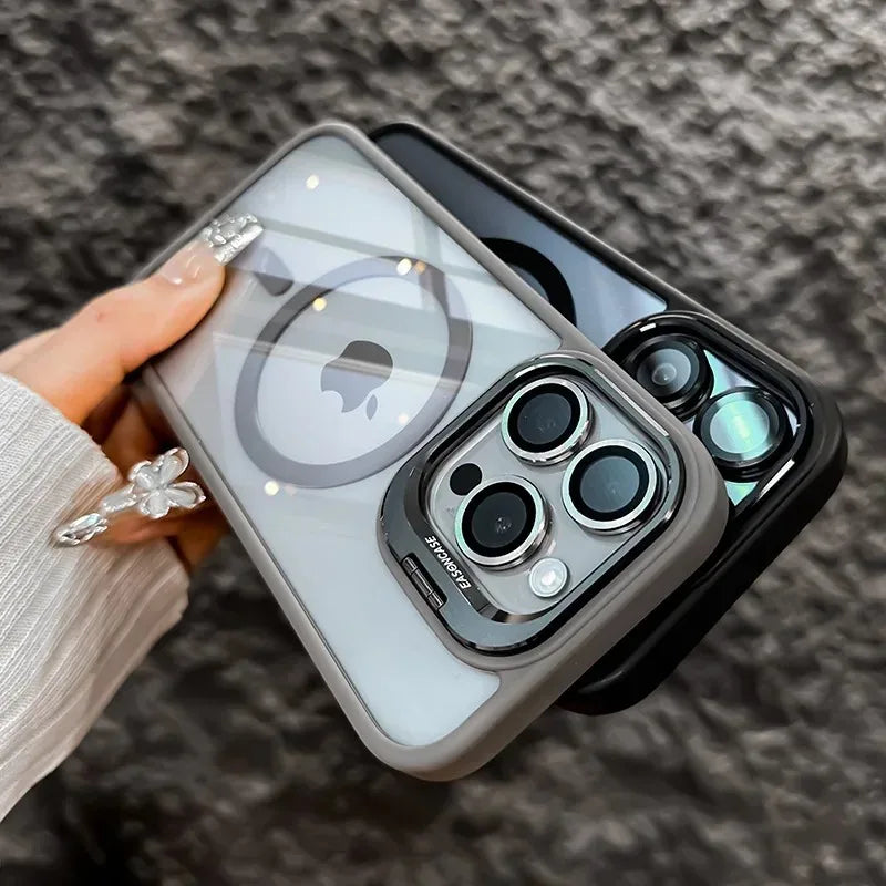 Luxury Magnetic Shockproof Phone Case For iPhone 17 15 16 14 13 12 11 Pro Max For Magsafe Funda Stand Glass Lens Protector Cover