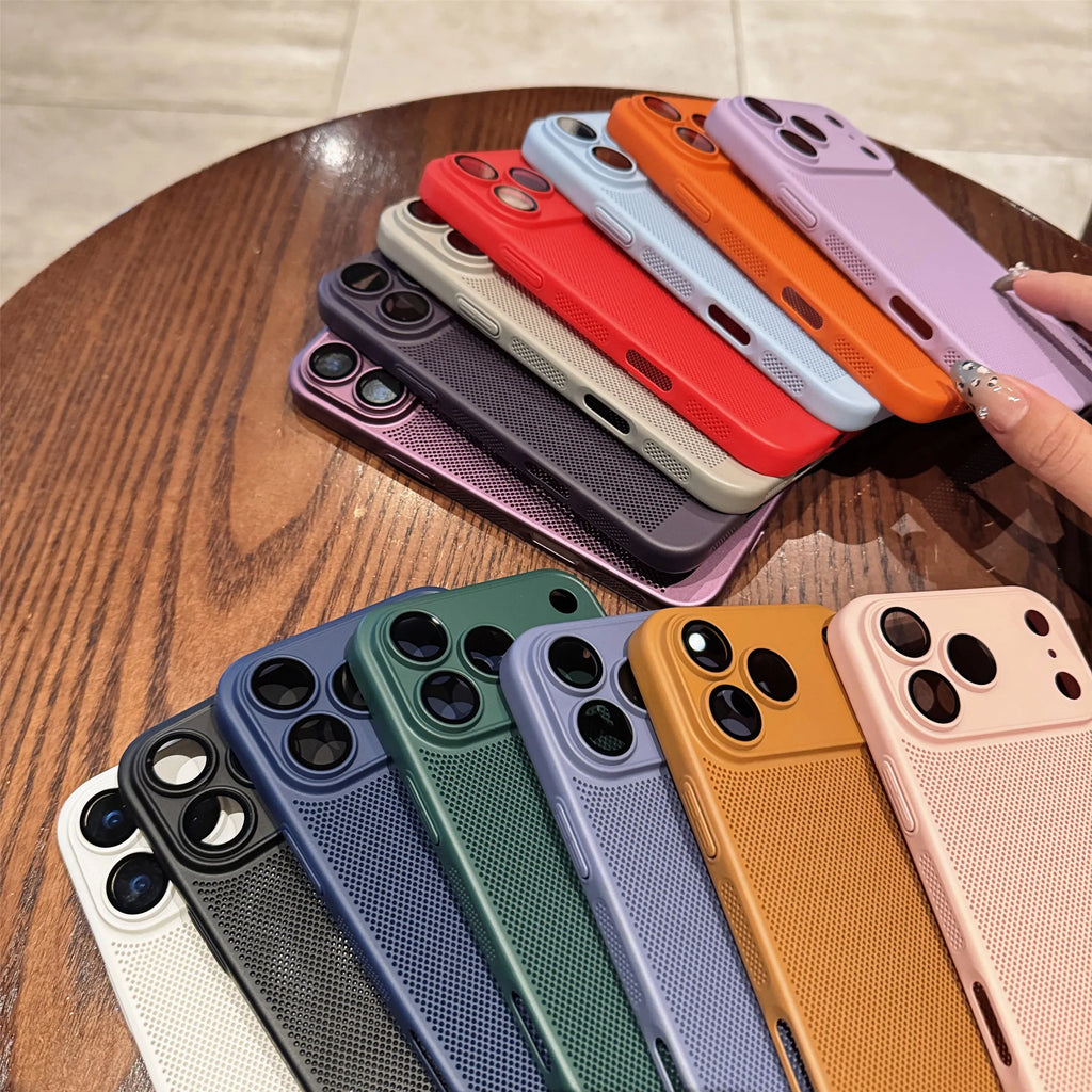 Original Cooling Grid Heat Dissipation Phone Case For iPhone 17Air 16 16E 15 14 13 12 11 17 Pro Max Mesh Breathable Hard Cover
