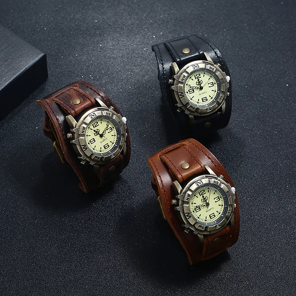 Vintage Men Wristwatch Fashion Pin Buckle Leather Strap Watches Punk Casual Quartz Wrist Watch Creative Gifts Reloj Hombre