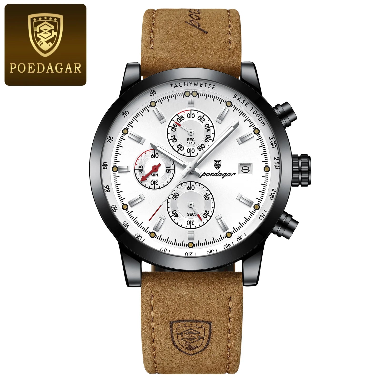 POEDAGAR Fashion Quartz Men's Watch Waterproof Luminous Chronograph Date Leather Man Watch Luxury Business Watches For Men Reloj