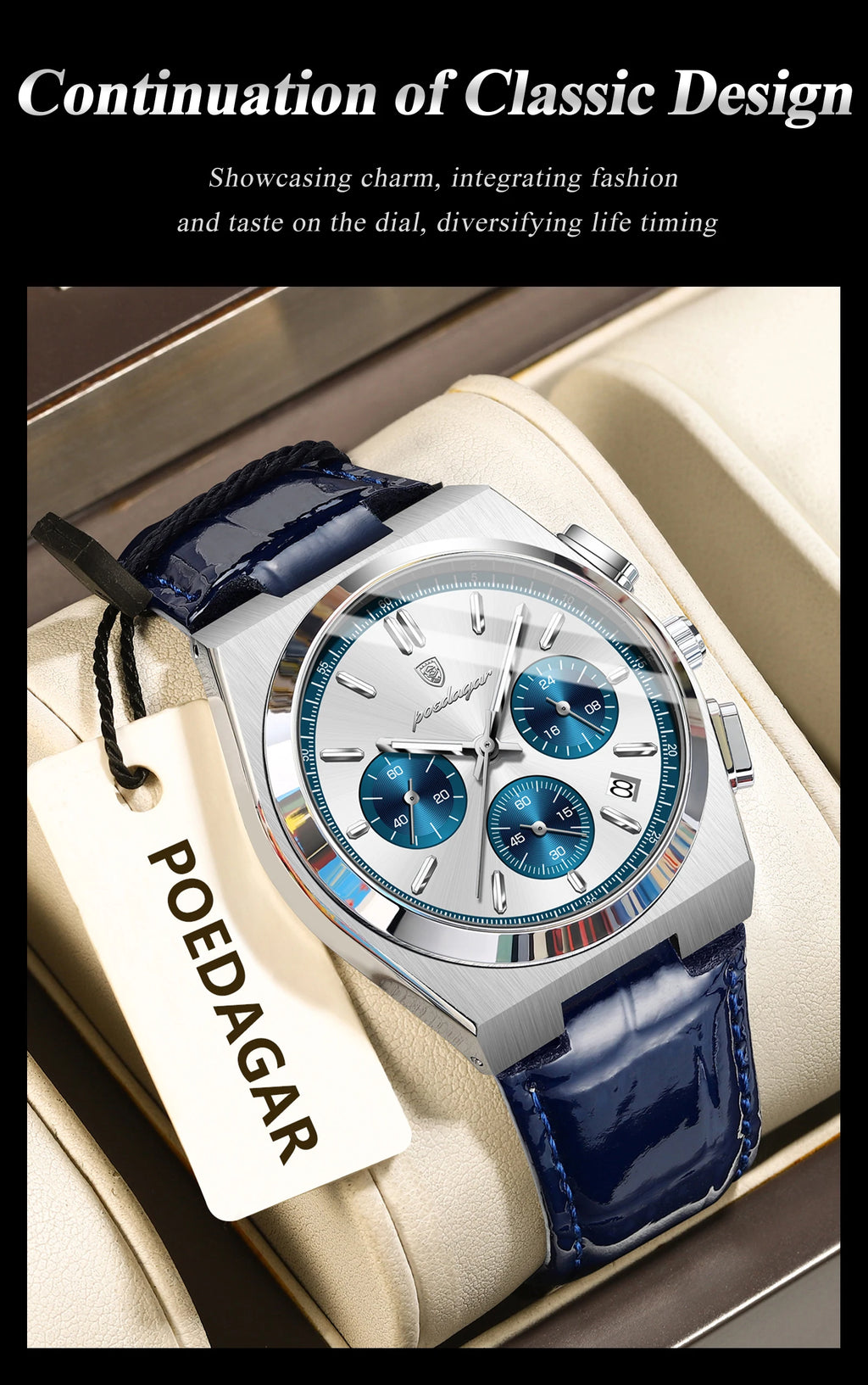 POEDAGAR Luxury Classic Men's Watch Waterproof Luminous Chronograph Date Quartz Man Clock Fashion Sports Leather Watches For Men