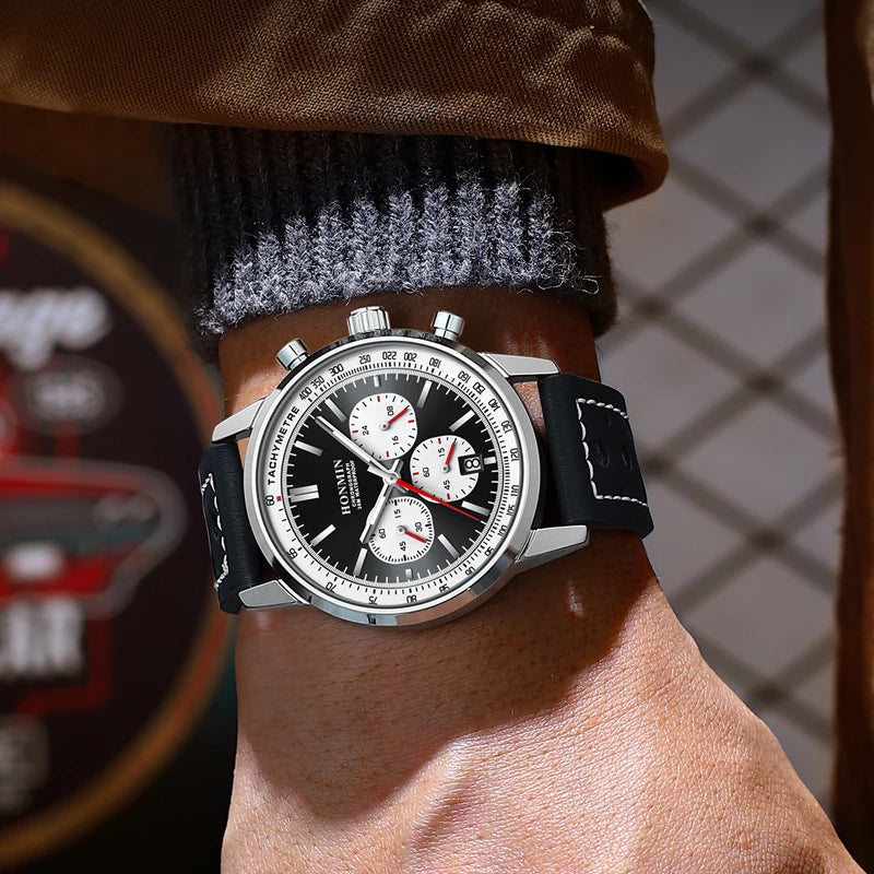 HONMIN Man Luxury Watch High Quality Waterproof Chronograph Luminous Men's Wristwatch Leather Men Quartz Watches Casual Clock