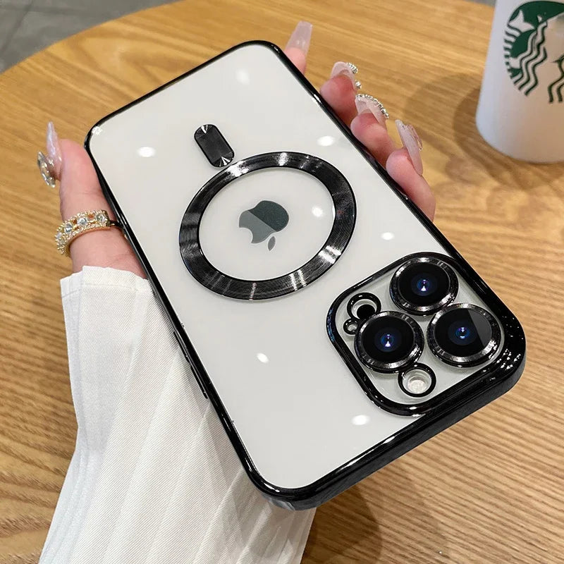 Luxury Plating For Magsafe Case For iPhone 16 15 14 13 12 11 Pro Max Wireless Charge Magnetic Cover With Camera Lens Protector