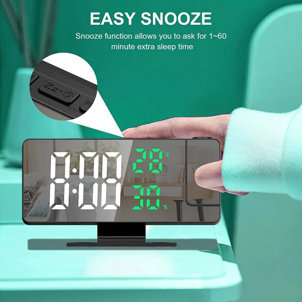 180° Rotation Projection Digital Alarm Clock Temperature Humidity Night Mode Snooze 12/24H USB Powered Projector Table LED Clock