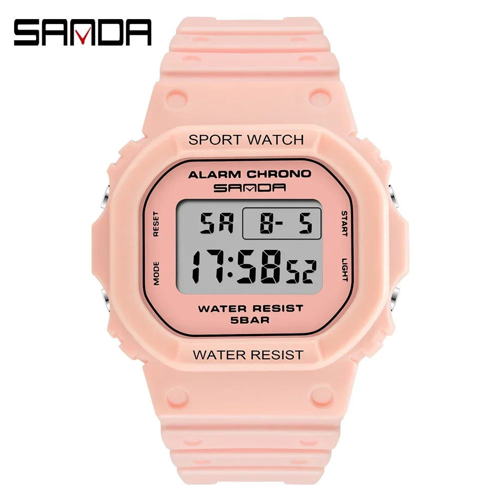 SANDA 293  Waterproof Watch Fashion Brand Ladies Watches For Women Sport Digital Wristwatches Female Clock LED Display 50m