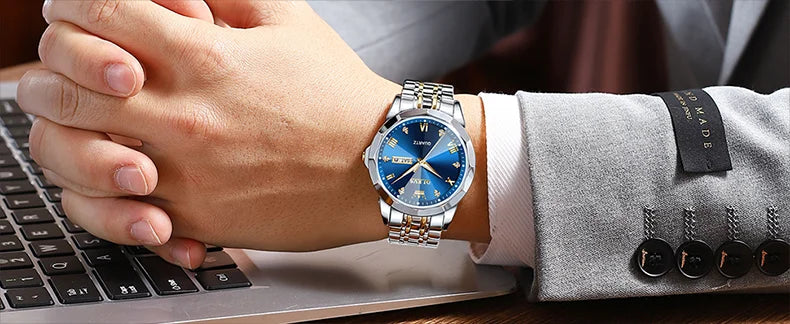 OLEVS Men's Watches Rhombus Mirror Original Quartz Watch for Man Waterproof Luminous Stainless Steel Wristwatch Male Date Week