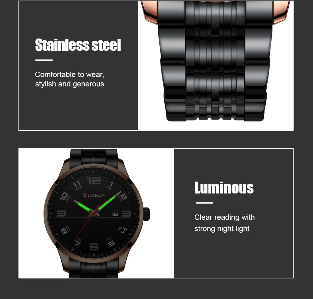 Men Fashion Casual Business Watches Men's Quartz Clock Male stainless steel Strap Wrist Watch Relogio