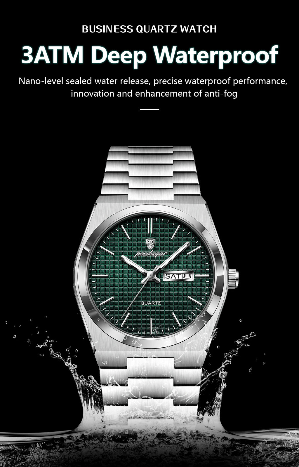 POEDAGAR Luxury Original Man Watch Waterproof Stainless Steel Luminous Men's Wristwatch Date Week Quartz Fashion Watches For Men