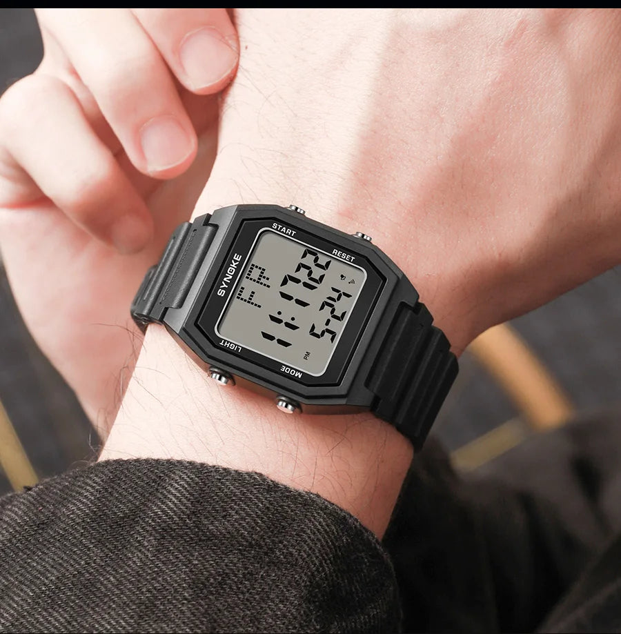 SYNOKE Digital Watches Men Military Sports Luminous Chronograph Waterproof Male Electronic Wrist Watches Square Watch