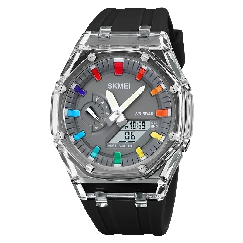 SKMEI 2100 Waterproof Men Watch Countdown Stopwatch Led Light Electronic Movement Wristwatch 5Alarm Clock 2 Time Digital Watches
