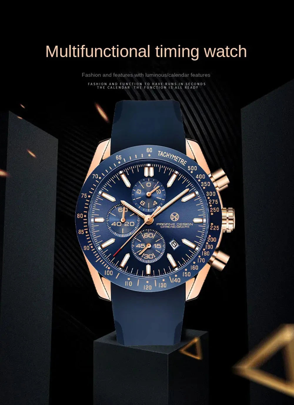 Pagane Design 2026 New Men's Quartz Chronograph Luxury Sapphire Stainless Steel Waterproof 3Bar Night Light C3 Casual Watch
