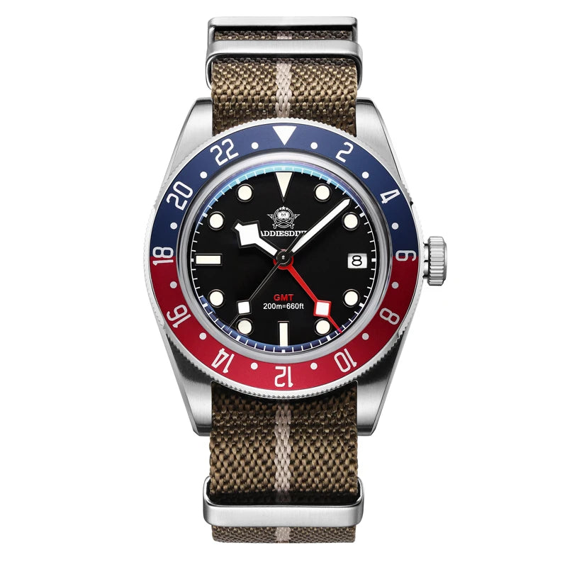 ADDIESDIVE Luxury GMT515-24H Men's Watch Diver 200m Bubble Mirror Glass BGW9 Super Luminous Stainless Steel Men's Analog Watches