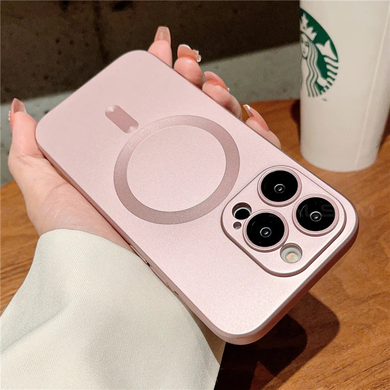Original Magsafe Magnetic Wireless Charging Case For iPhone 16 15 14 Plus 13 12 11Pro Max Glass Lens Protection Soft Matte Cover