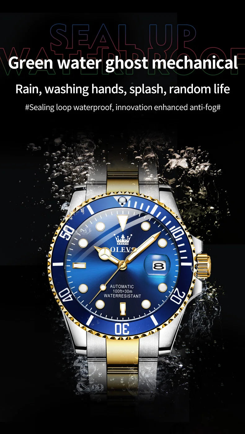 OLEVS 6650 Men Watch Classic Original Automatic Mechanical Watch For Man Zircon Scale  Waterproof Luminous Stainless Steel Reloj