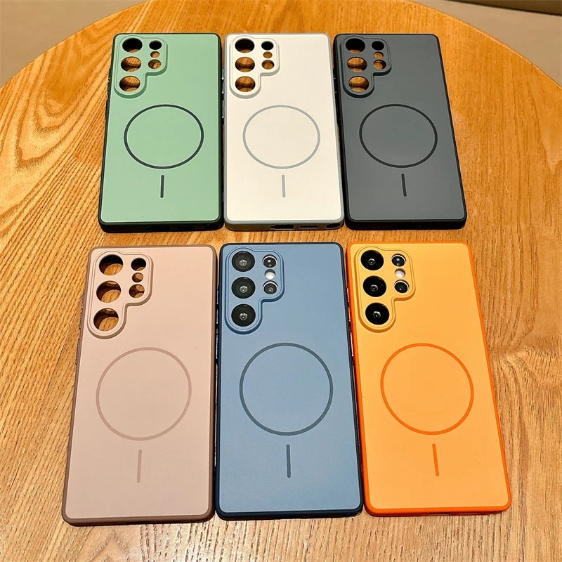 Luxury Matte Magnetic Wireless Charging Case For Samsung A56 A26 A17 S26 S25 S24 S23 FE Plus S22 Ultra For Magsafe Bumper Cover