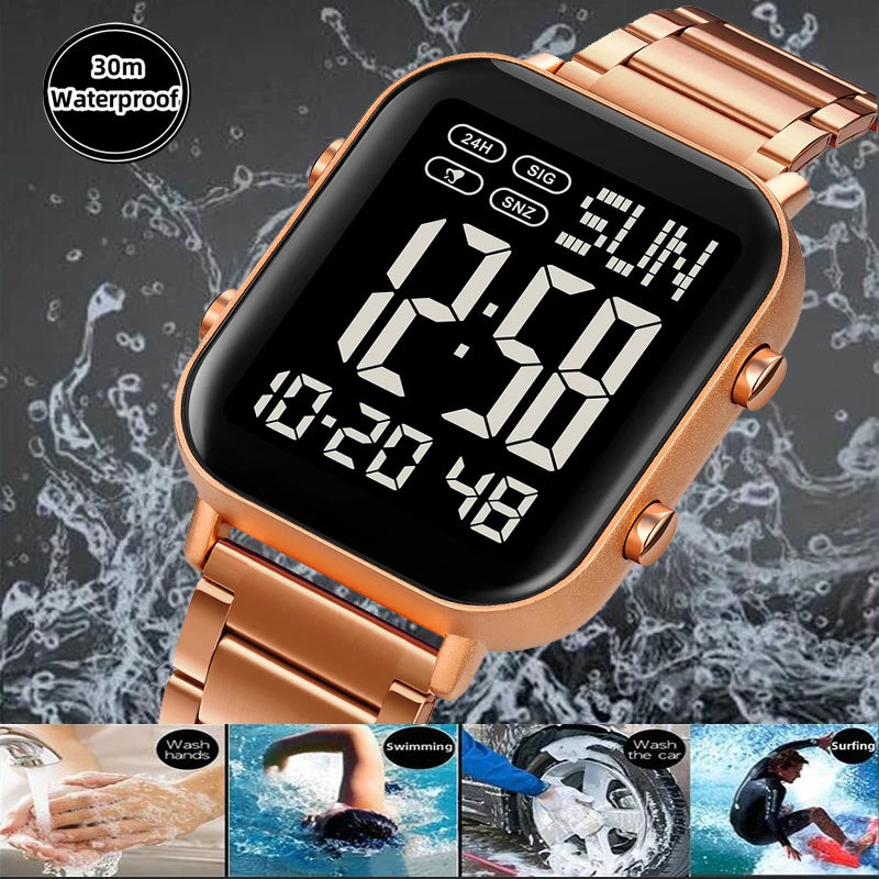Skmei Men Digital Watches Luxury Stainless Steel Strap Dual Time Zone Man Sports Bracelet Watch 30M Waterproof Male Alarm Clock