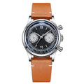 ADDIESDIVE AD2037 Men Quartz Watch Multifunctional 24 Hour Chronograph Black Dial Leather Watches  100m Dive Business Wristwatch