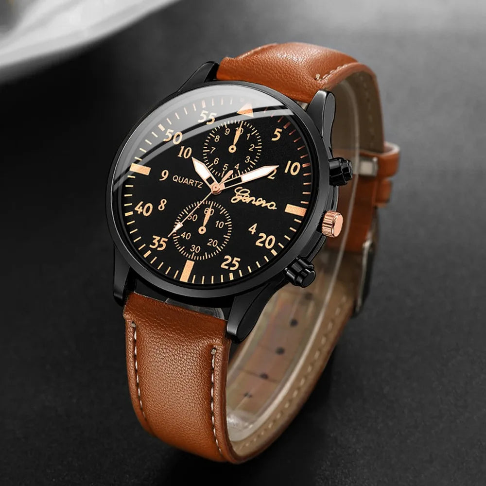3PCS Fashion Men's Watches Set Business Trend Versatile Retro Classic Round Dial Quartz Watch Reloj Hombre（Without Box）
