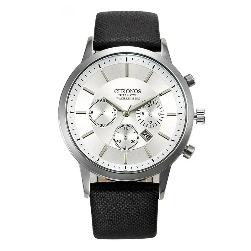 CHRONOS Mens Watches Male Sport Business Quartz Wristwatch  Dress Leather Clock Causal Military Timepiece Relogio Masculino
