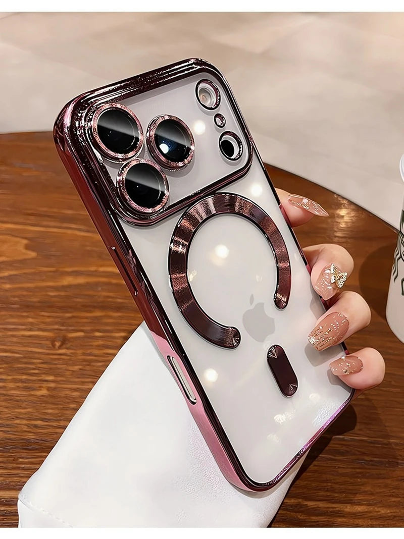 Luxury Magsafe Soft Phone Case For iPhone 11 12 13 14 15 16 17 Pro Max Plus Air Magnetic Transparent TPU Bumper Cases Cover