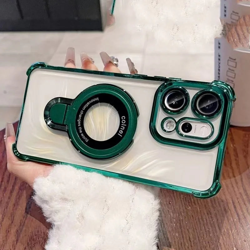 For OPPO Reno 14 13 12 11 Reno14 Reno13 F Pro 13F 14F 12F Case Magnetic Bracket Holder Plating Soft Transparent Shockproof Cover