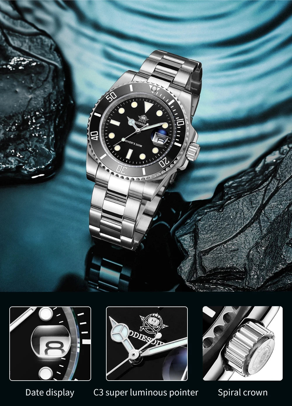 ADDIESDIVE 41mm Watch For Men 20Bar C3 Super Luminous reloj hombre Quartz watch relogio masculino Men Steel Waterproof Watches