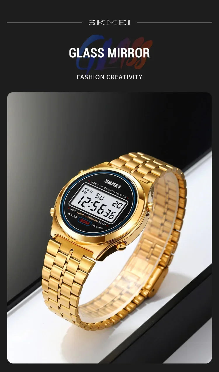 SKMEI 2146  Stainless Steel Men Waterproof Date Alarm Wriswatch reloj hombre Back Light Display Stopwatch Digital Sport Watches
