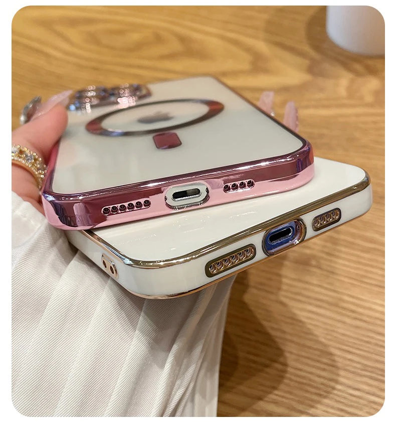 Luxury Plating For Magsafe Case For iPhone 16 15 14 13 12 11 Pro Max Wireless Charge Magnetic Cover With Camera Lens Protector