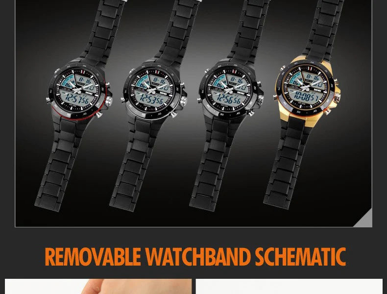 SKMEI 1016 Men Fashion Casual Alarm Clock Waterproof Military Chrono Dual Display Wristwatches Relogio Masculino Sport Watch