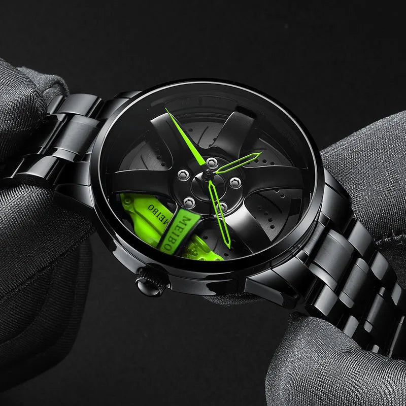 New Fashion Men Leather Watches Men Car Wheel Hub Stainless Steel Quartz Watch For Mens Military Sports Watch Relogio Masculino
