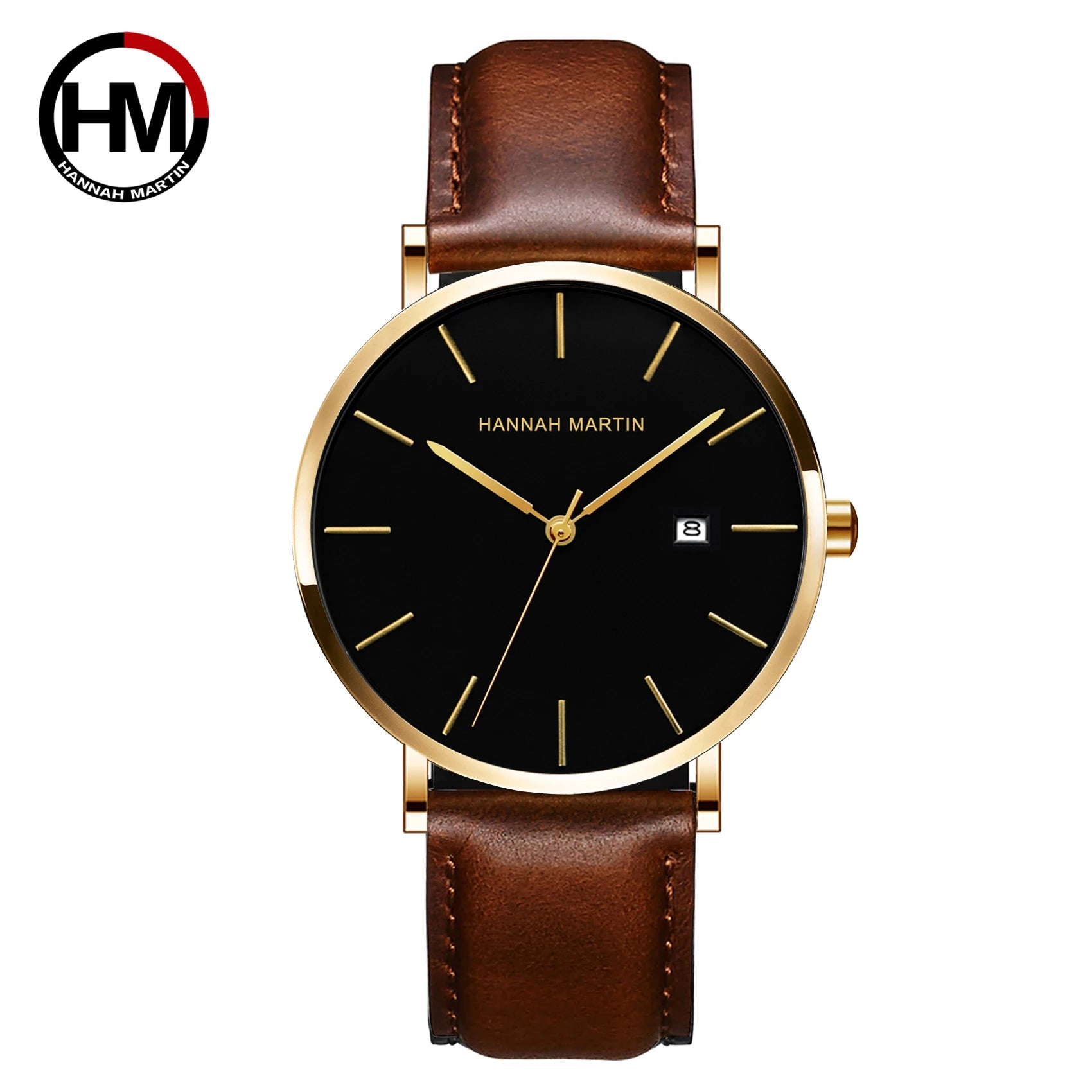 Men Dropshipping Wristwatch Hannah Martin Japan Movement 40mm Blue Minimalist Casual Leather Top Brand 3Bar Luxury Watch for Men