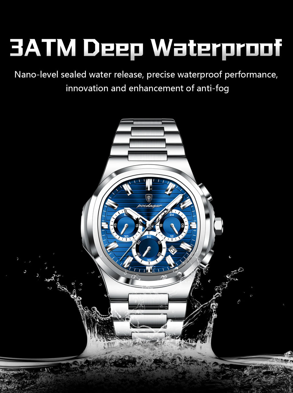 POEDAGAR Business Male Clock Date Chronograph Waterproof Luminous Luxury Men Watch Stainless Steel Quartz Fashion Men's Watches