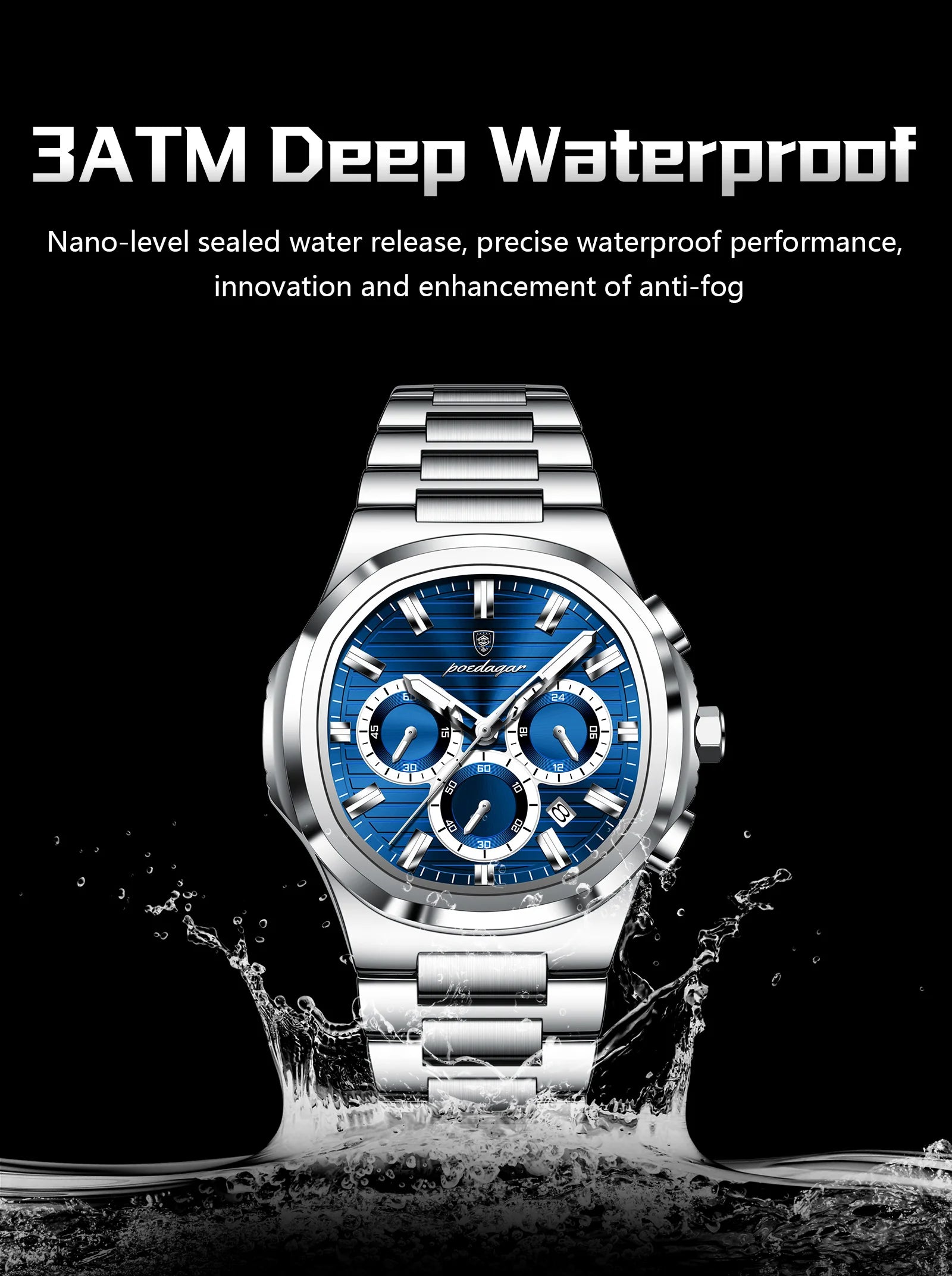 POEDAGAR Business Male Clock Date Chronograph Waterproof Luminous Luxury Men Watch Stainless Steel Quartz Fashion Men's Watches