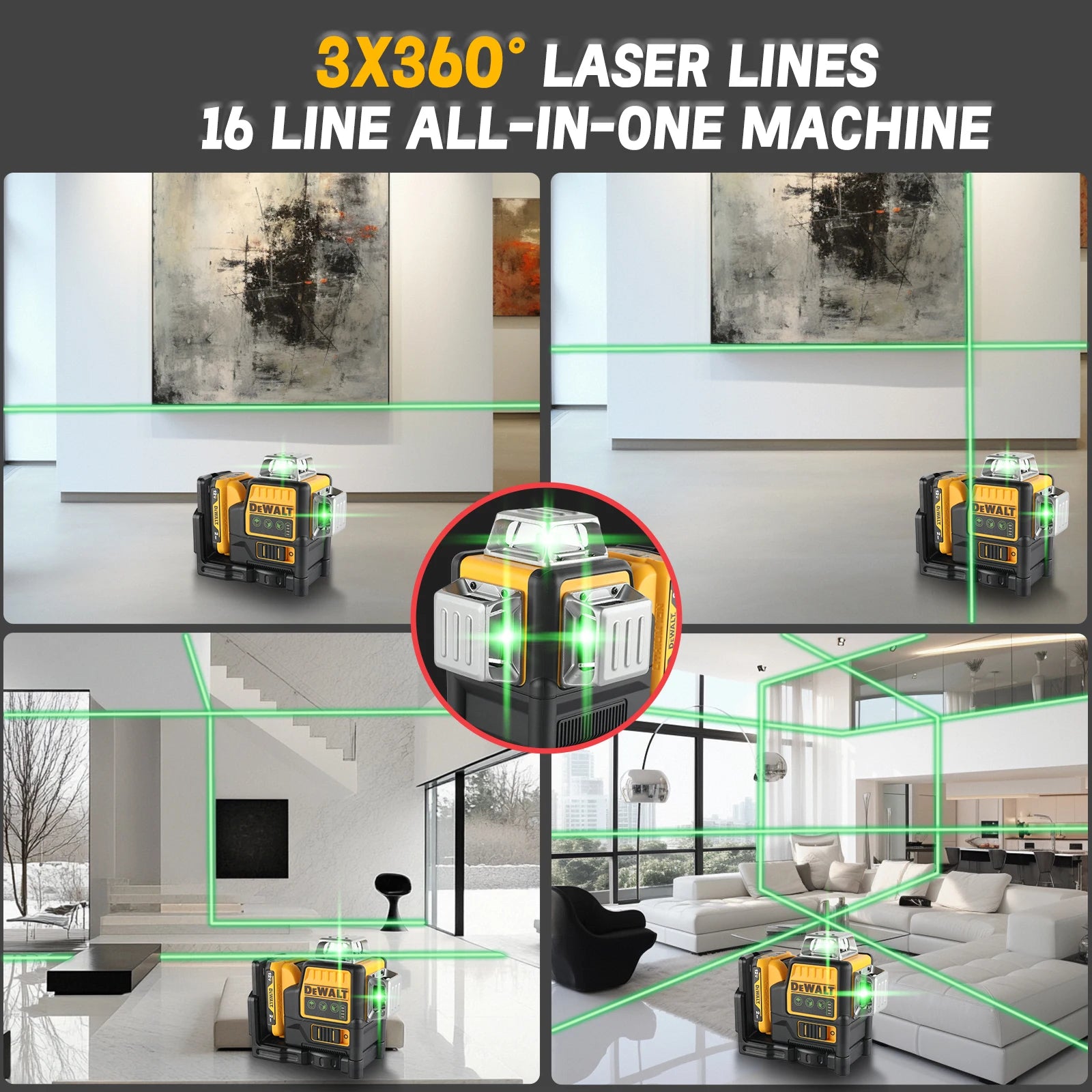Dewalt us DW089LG12-Line Green Laser Level,360°Auto Leveling Cordless Rechargeable Measuring Tool for Construction Professional Use