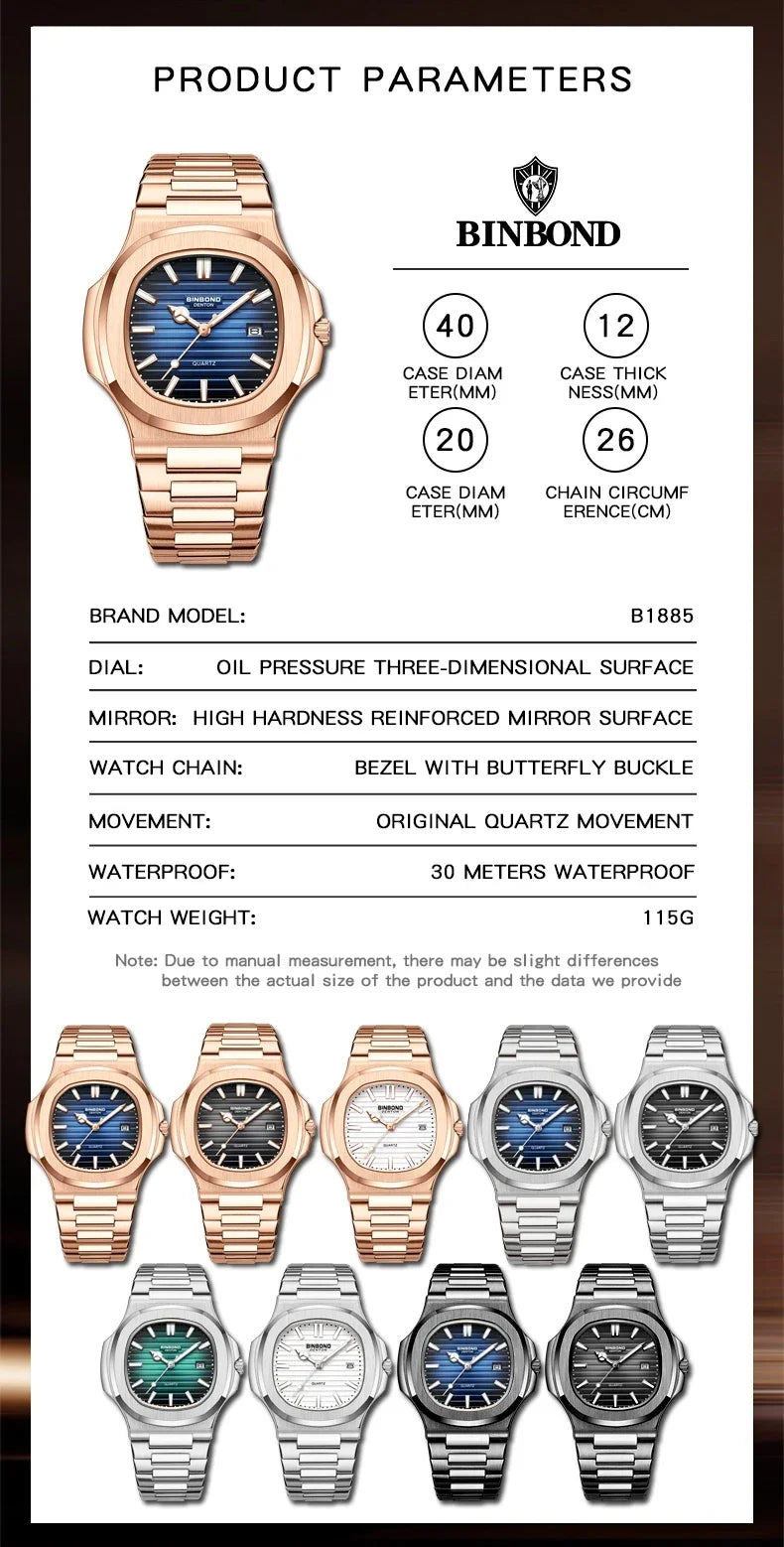 New Casual Business Fashion Quartz Wristwatches Rose Gold Clock Men Luxury Watch Automatic Watches Mens Black Relogio Masculino